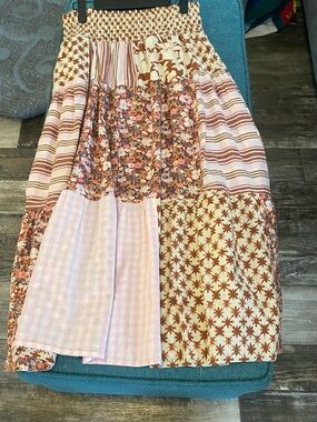 Universal Thread Pink and Brown Patchwork Midi Skirt. Washed once unworn